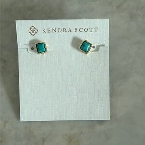 Kendra Scott Turquoise Stone Gold-Trim Square Stud Earrings